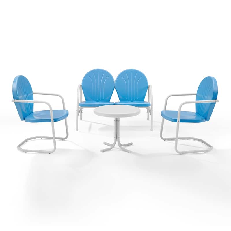Griffith Sky Blue Finish Loveseat and 2 Chairs/White Finish Side Table Metal Outdoor Conversation Set