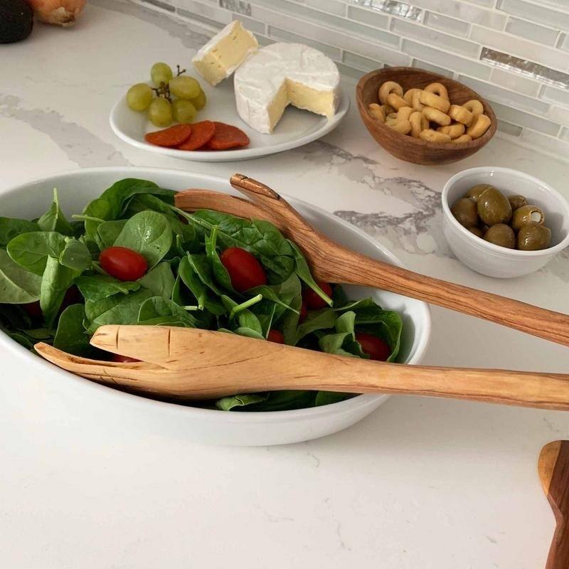 Handmade 17" Olive Wood Helping Hands Salad Servers (Kenya)