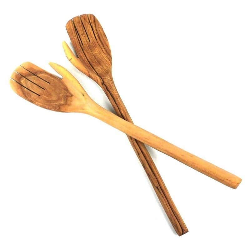 Handmade 17" Olive Wood Helping Hands Salad Servers (Kenya)