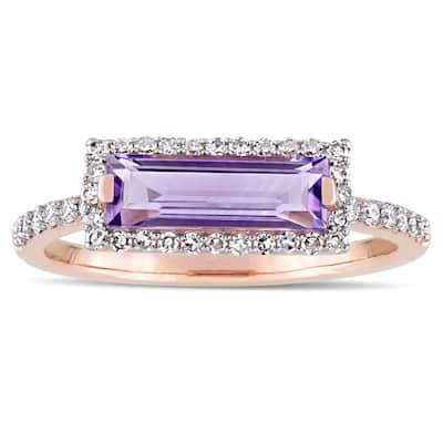 Miadora Signature Collection 14k Rose Gold African-Amethyst and 1/4ct TDW Diamond Bar Halo Ring - Purple