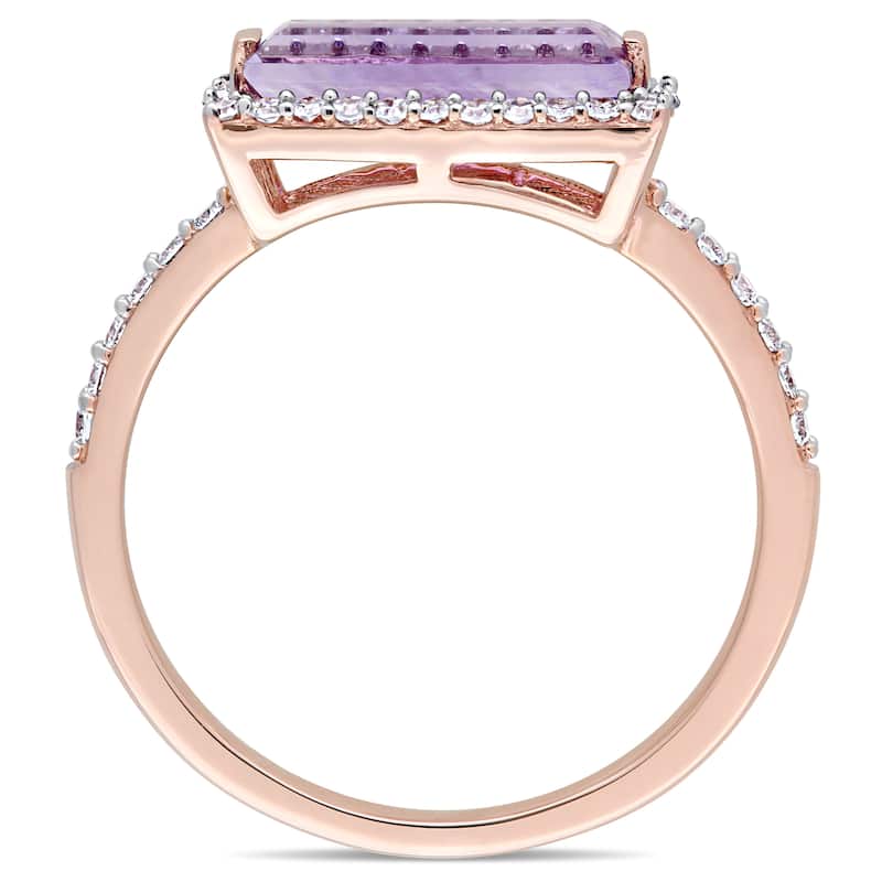 Miadora Signature Collection 14k Rose Gold African-Amethyst and 1/4ct TDW Diamond Bar Halo Ring - Purple
