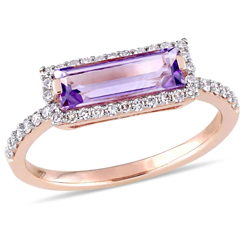 Miadora Signature Collection 14k Rose Gold African-Amethyst and 1/4ct TDW Diamond Bar Halo Ring - Purple