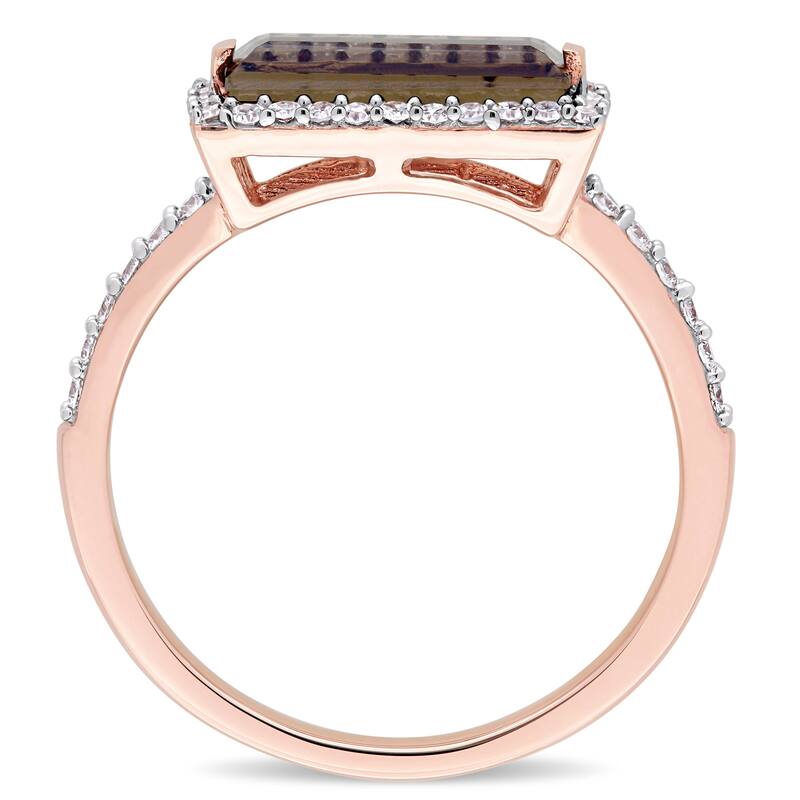 Miadora Signature Collection 14k Rose Gold Smokey Quartz and 1/4ct TDW Diamond Bar Halo Ring - Brown