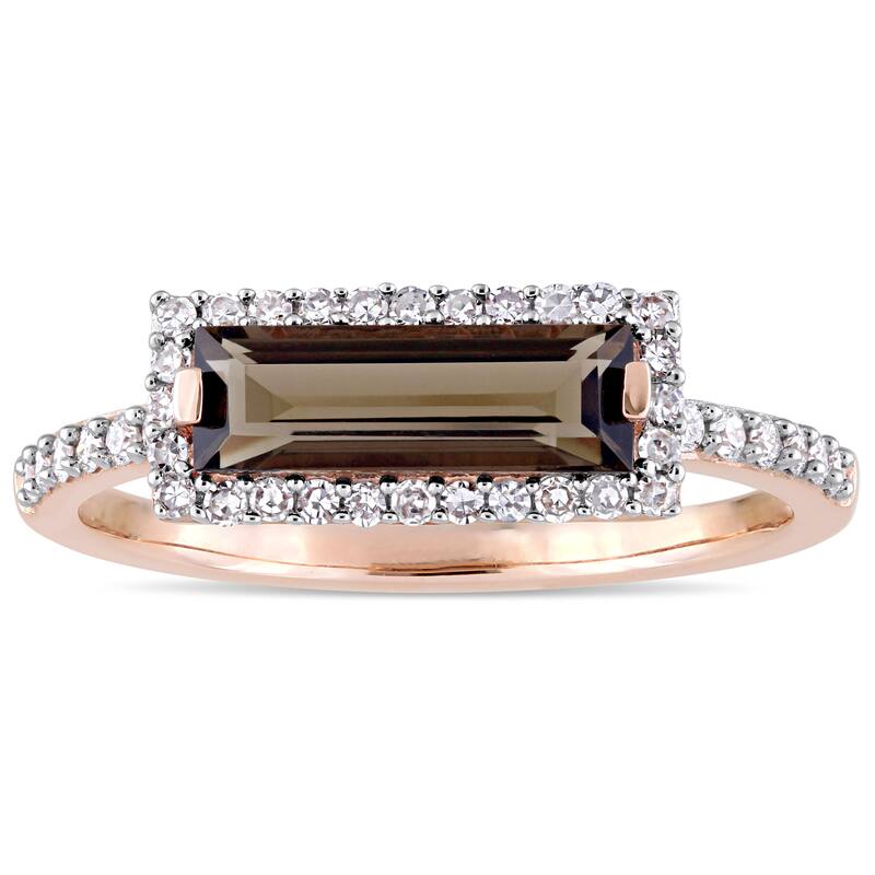 Miadora Signature Collection 14k Rose Gold Smokey Quartz and 1/4ct TDW Diamond Bar Halo Ring - Brown