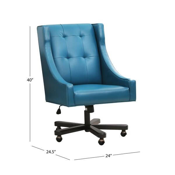 Shop Abbyson Logan Blue Leather Adjustable Swivel Office Chair
