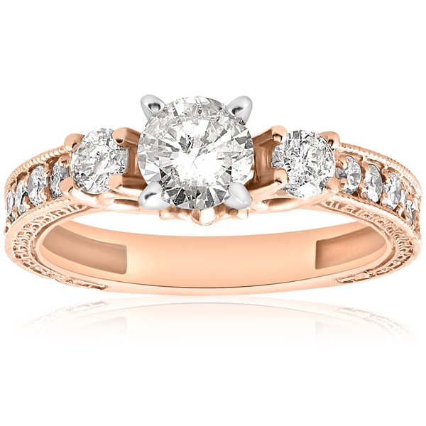 14k Rose Gold 1ct TDW Diamond Vintage Engagement Hand Engraved Ring (I-J, I2-I3)