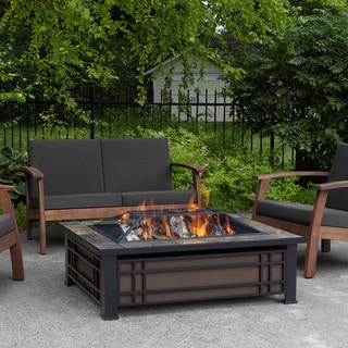 Hamilton Black Steel Fire Pit with Natural Slate Tile Top