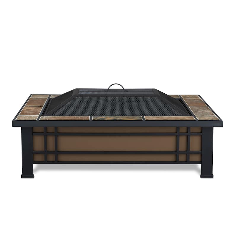 Hamilton Black Steel Fire Pit with Natural Slate Tile Top