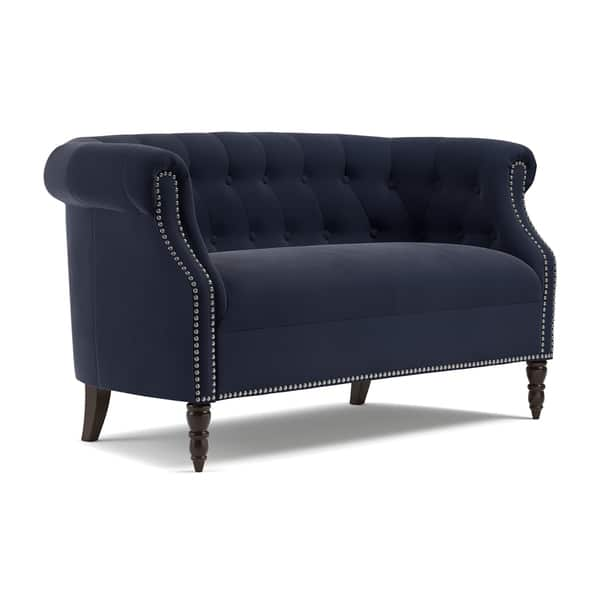 Copper Grove Muir Chesterfield Navy Blue Velvet Loveseat On Sale Overstock 20689917