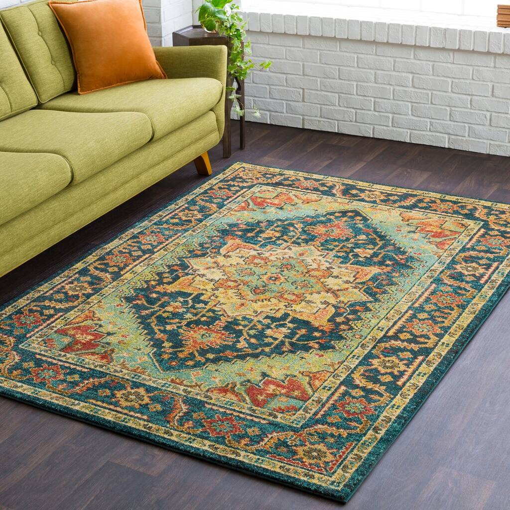 Daisy Vibrant Traditional Teal Area Rug - 3'11" x 5'7"
