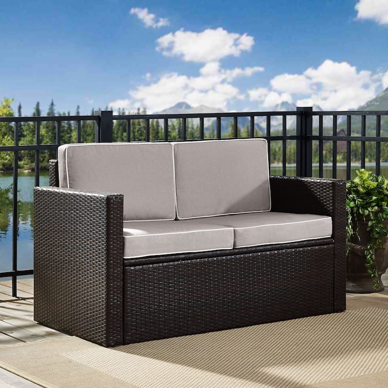 Palm Harbor Outdoor Wicker Loveseat In Brown with Grey Cushions