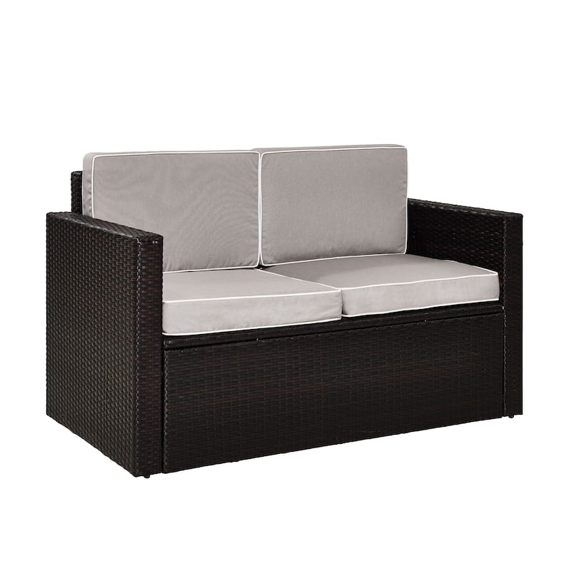 Palm Harbor Outdoor Wicker Loveseat In Brown with Grey Cushions