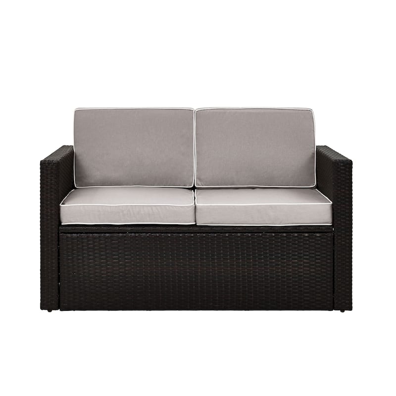 Palm Harbor Outdoor Wicker Loveseat In Brown with Grey Cushions