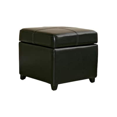 Black Bi-cast Leather Storage Ottoman