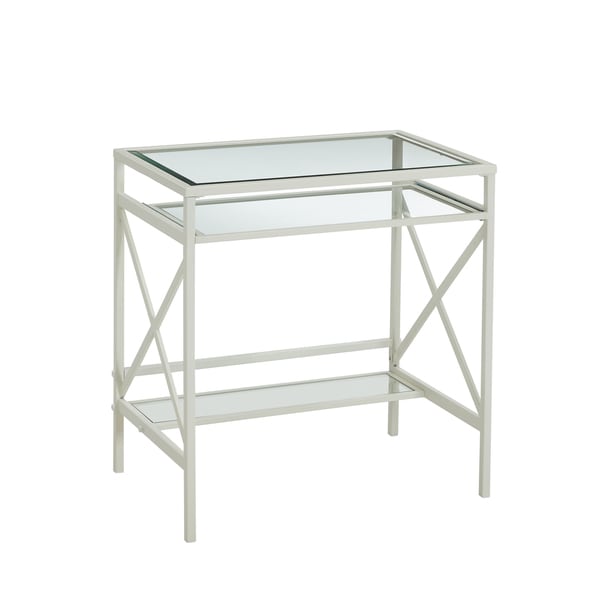 white metal and glass desk