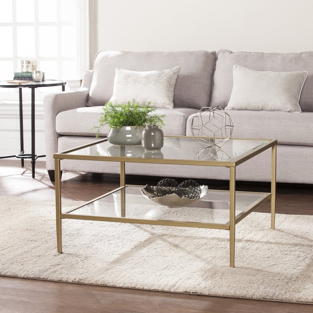 SEI Furniture Lakeridge Gold Metal/ Glass Square Cocktail Table