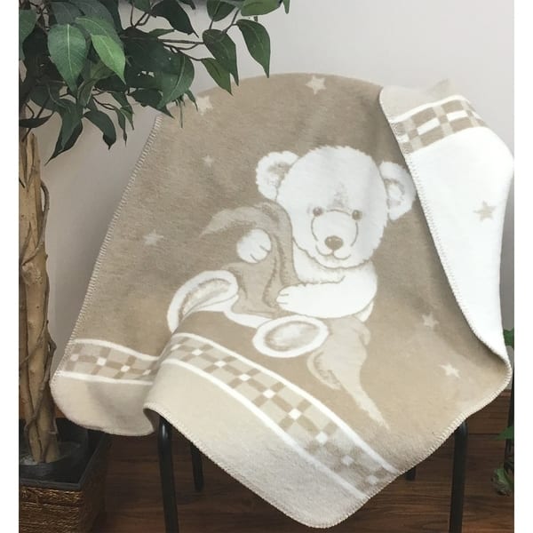 slide 2 of 4, IBENA Pure Cotton Teddy Bear Baby Blanket