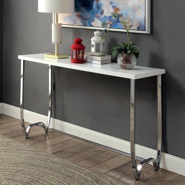 slide 2 of 4, Furniture of America Favy Contemporary White Metal Sofa Table