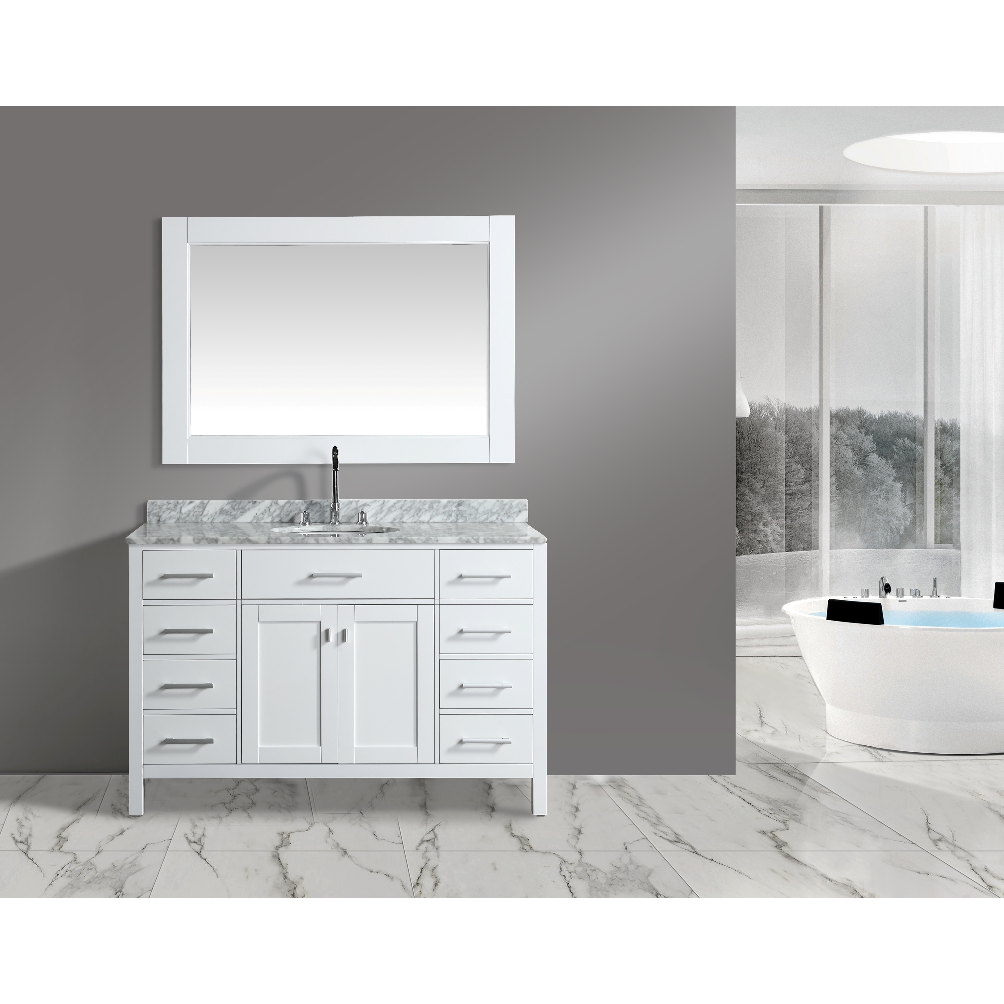 Design Element London White 54 Inch Single Sink Vanity Set White 54 Inch Single Sink Vanity Set