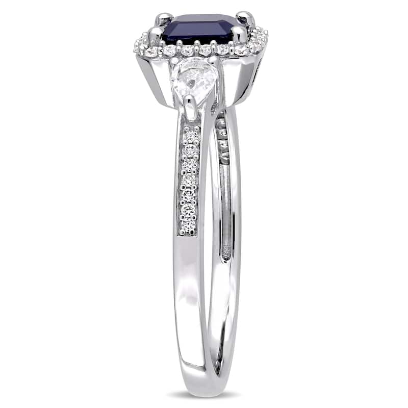 Miadora Signature Collection 14k White Gold Octagon and Pear-cut Blue and White Sapphire Halo Engage