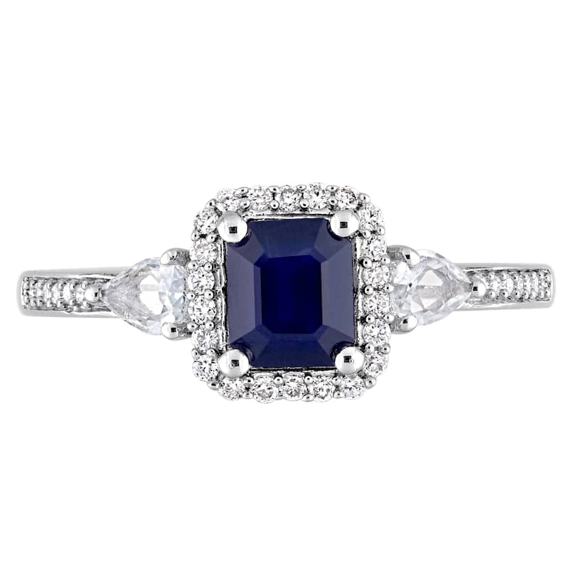 Miadora Signature Collection 14k White Gold Octagon and Pear-cut Blue and White Sapphire Halo Engage