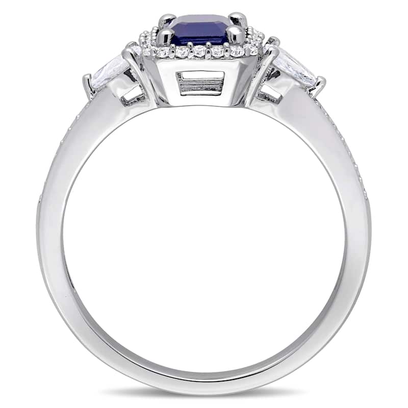 Miadora Signature Collection 14k White Gold Octagon and Pear-cut Blue and White Sapphire Halo Engage