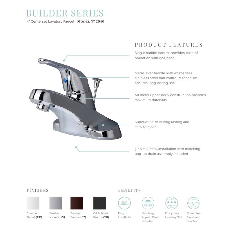 Classic Single Handle Centerset Lavatory Faucet with Pop-up Drain Assembly