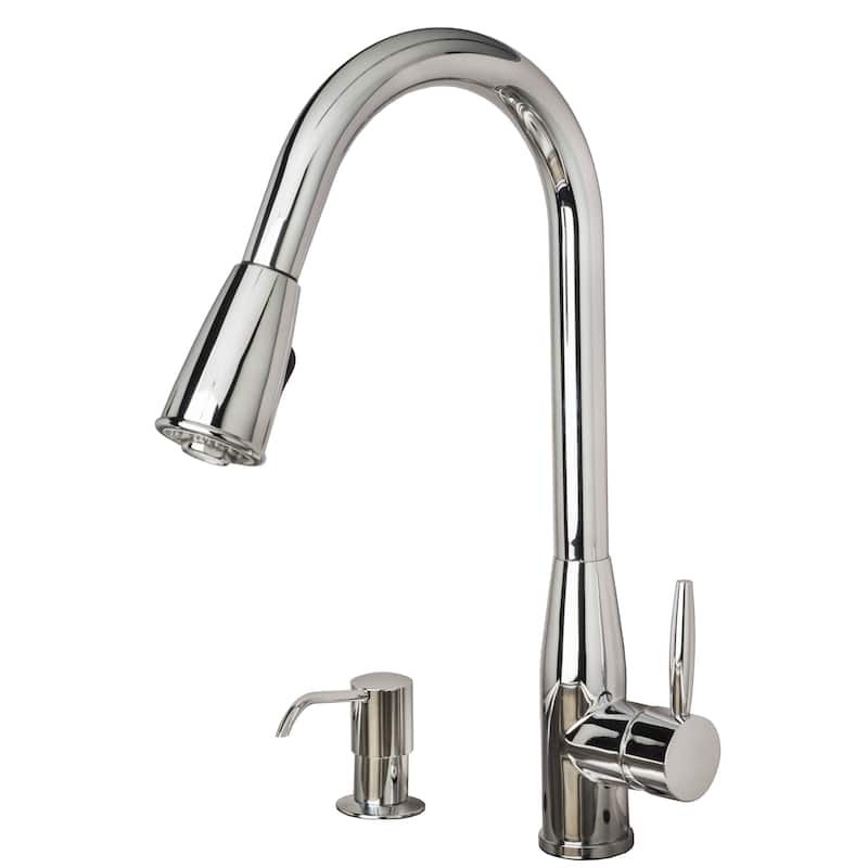 Builders Shoppe 16-inch Contemporary Single-handle Pull-down Kitchen Faucet with Soap/Lotion Dispenser - Stainless Steel Finish/Silver Finish - Stainless Steel