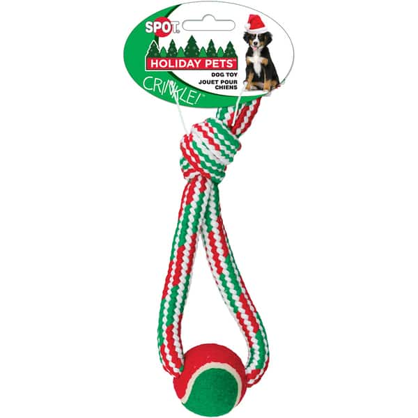 Holiday Crinkle Rope Tennis Ball Tug 13