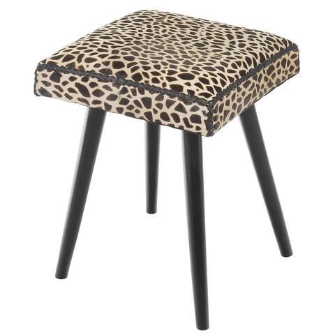 Handmade Safari Cow Hide and Mahogany Accent Stool (Indonesia)