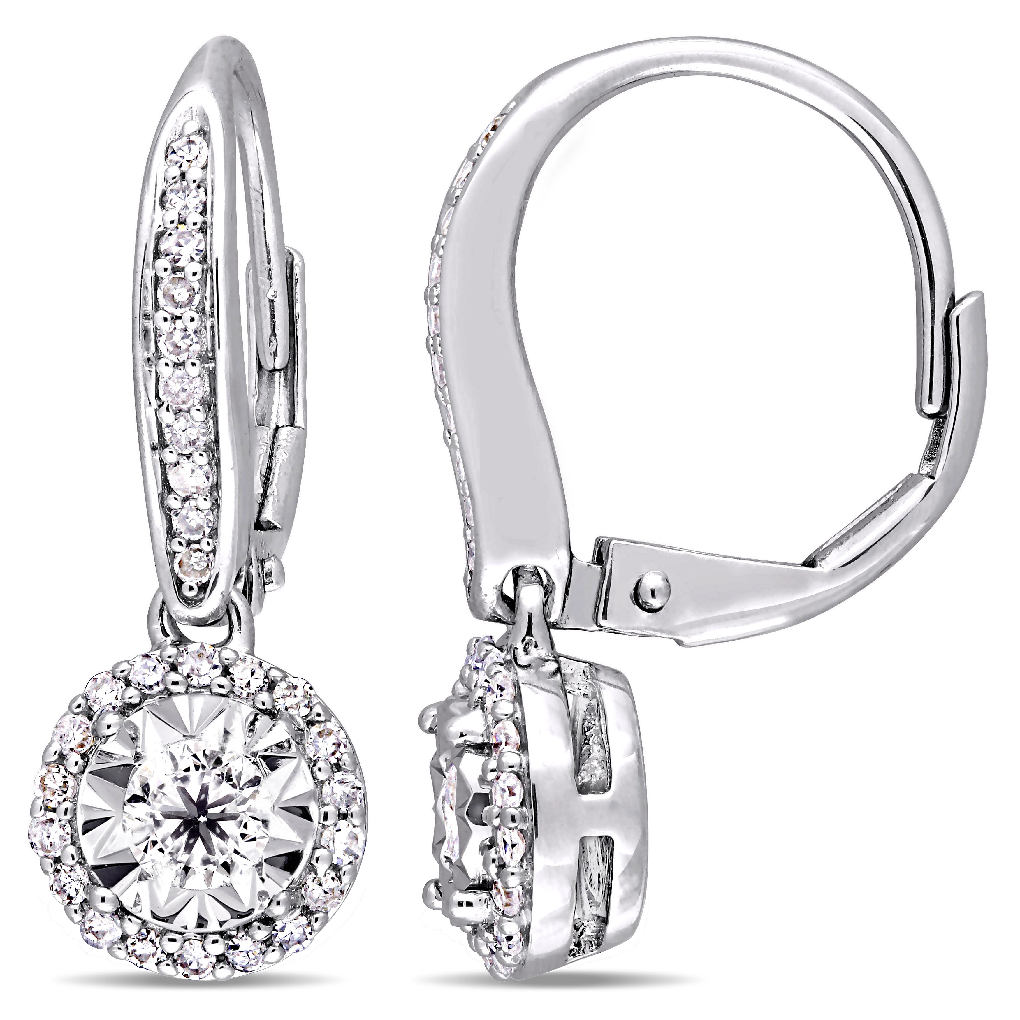Miadora Signature Collection Sterling Silver 1/2ct TDW Diamond Round Halo Leverback Earrings