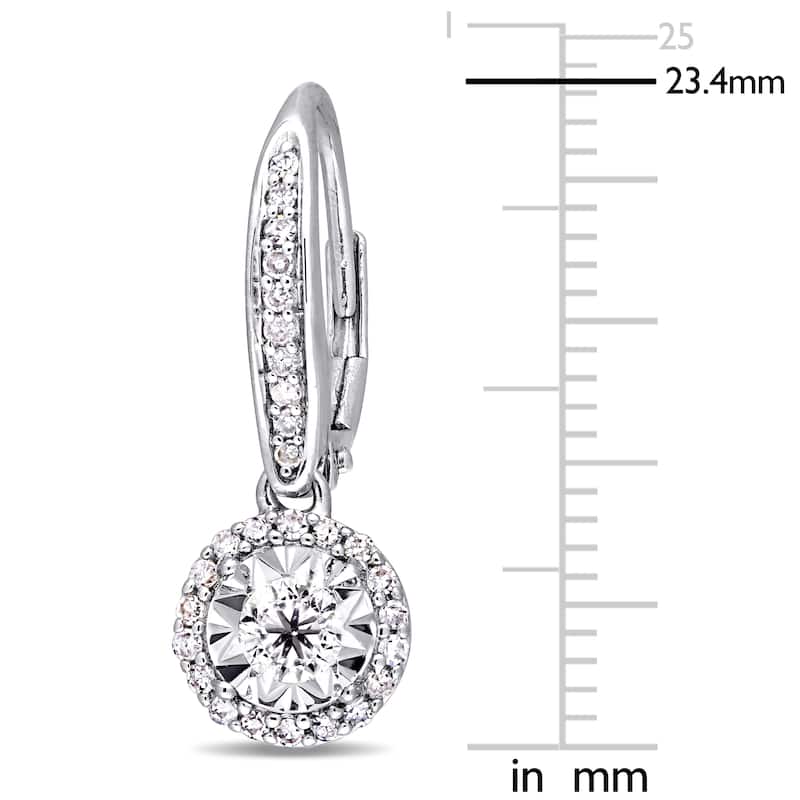Miadora Signature Collection Sterling Silver 1/2ct TDW Diamond Round Halo Leverback Earrings - White