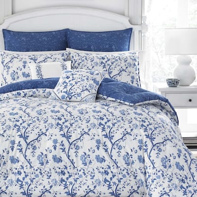 Laura Ashley Elise Navy Cotton Floral Bonus Comforter Set