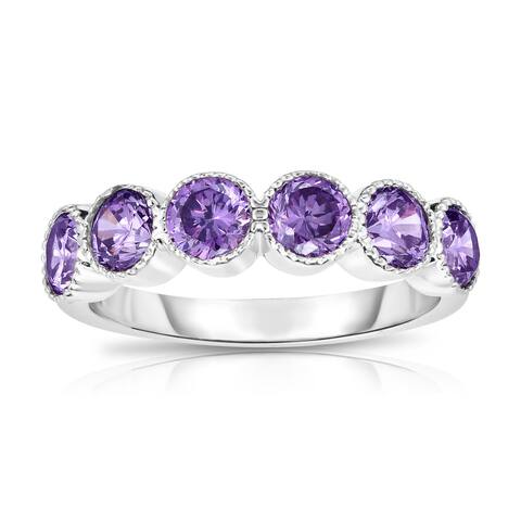 Noray Design 14K White Gold 6-Stone Bezel Set Amethyst (4.5MM, Round Cut) Ring - Purple