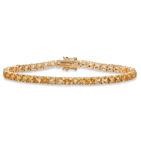 Yellow Gold-Plated Tennis Bracelet (4mm), Round Genuine Yellow Citrine, 7.25". Opens flyout.