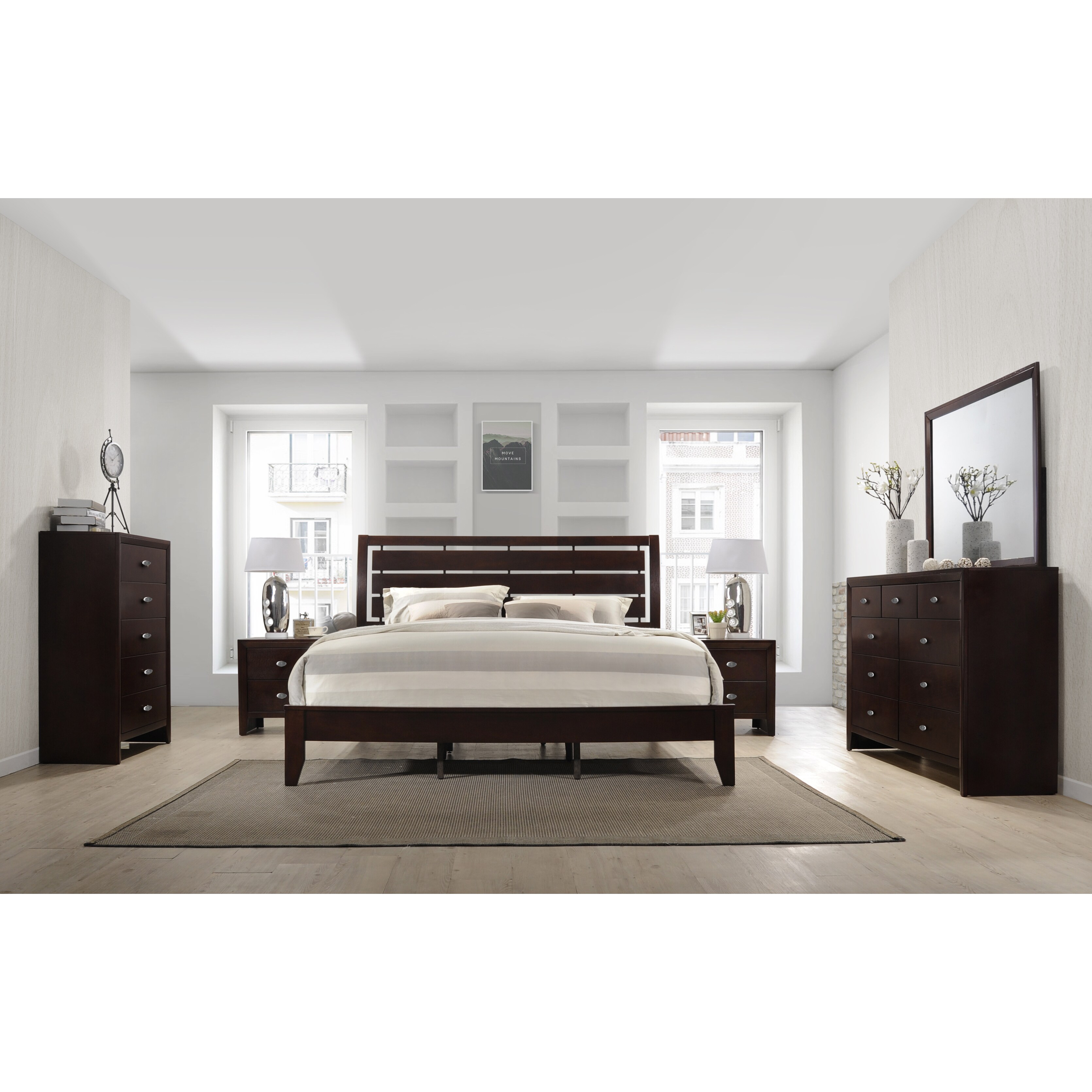 Shop Gloria 351 Brown Cherry Finish Wood Bed Room Set King Bed