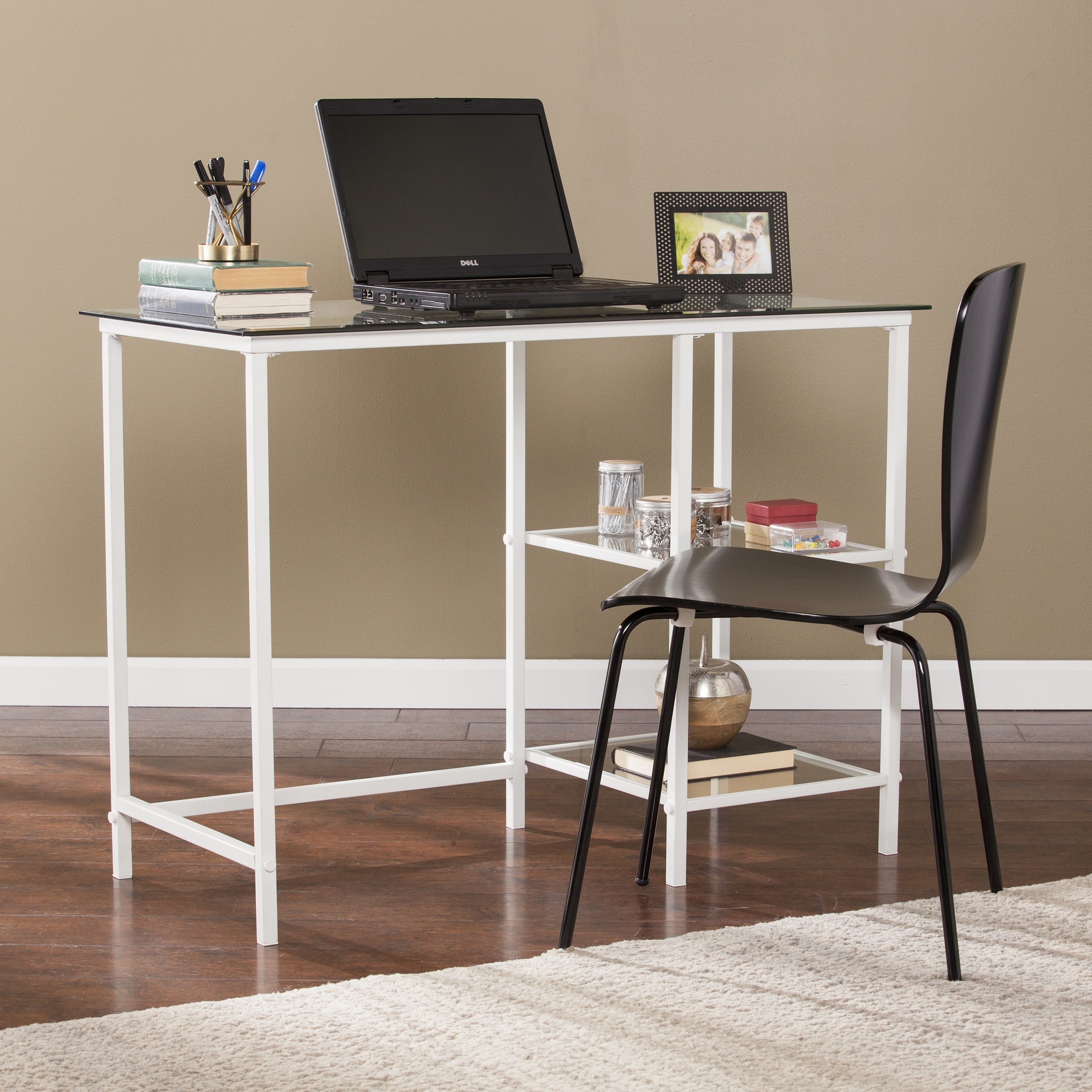 SEI Furniture Lynnwood Metal/Glass Student Desk - White