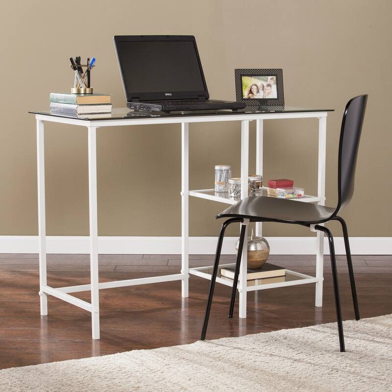 SEI Furniture Lynnwood Metal/Glass Student Desk - White