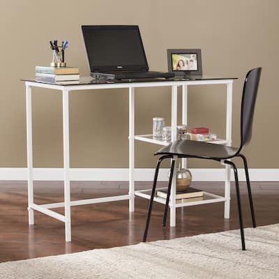 SEI Furniture Lynnwood Metal/Glass Student Desk - White