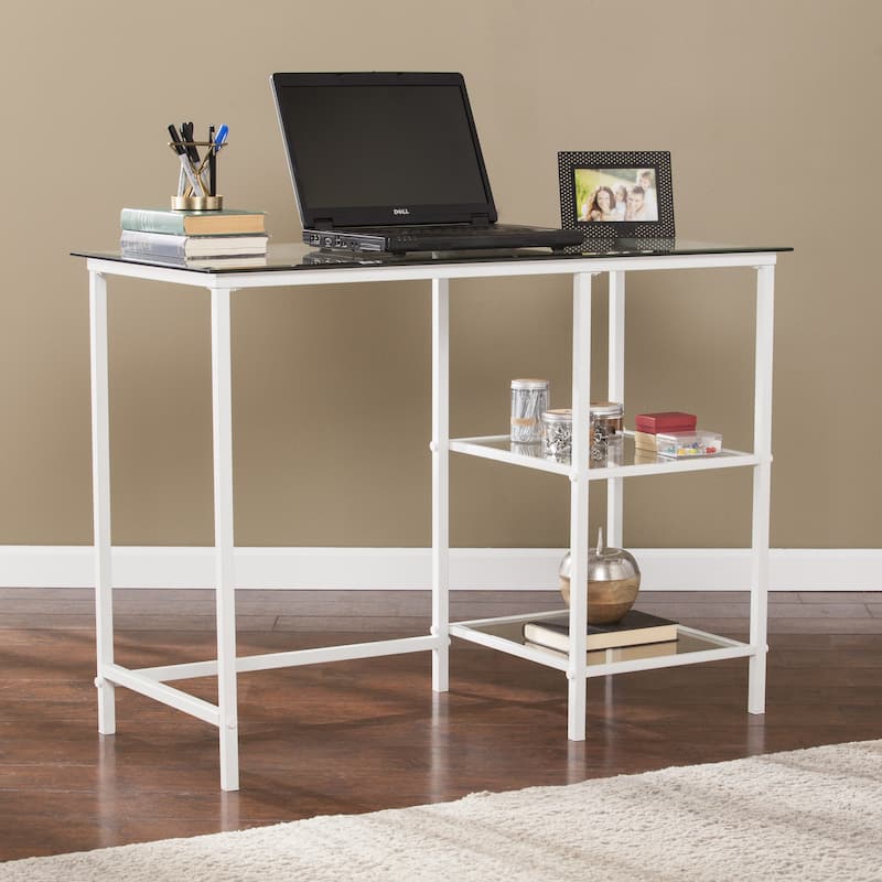 SEI Furniture Lynnwood Metal/Glass Student Desk - White