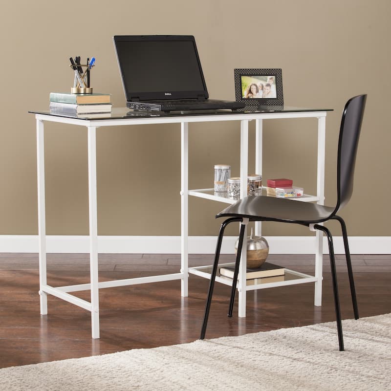 SEI Furniture Lynnwood Metal/Glass Student Desk - White