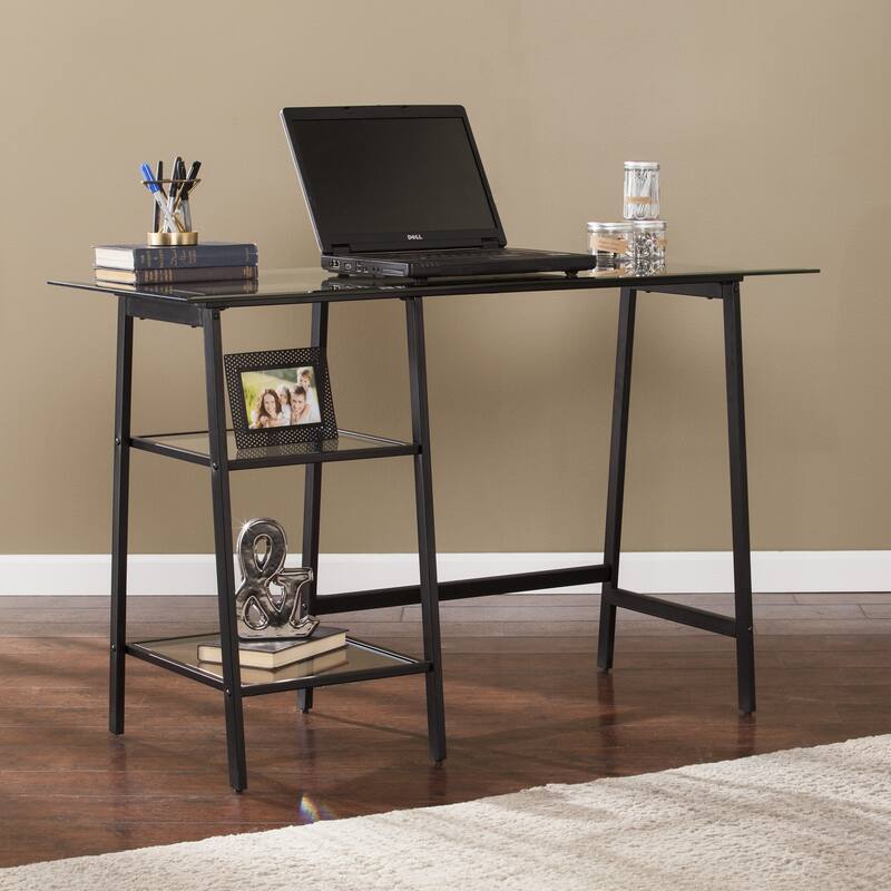 SEI Furniture Allendale Metal/Glass Sawhorse/A-Frame Writing Desk