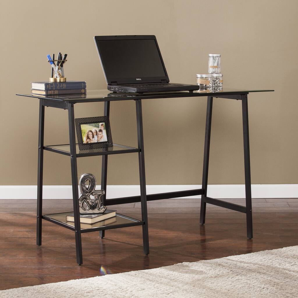 SEI Furniture Allendale Metal/Glass Sawhorse/A-Frame Writing Desk