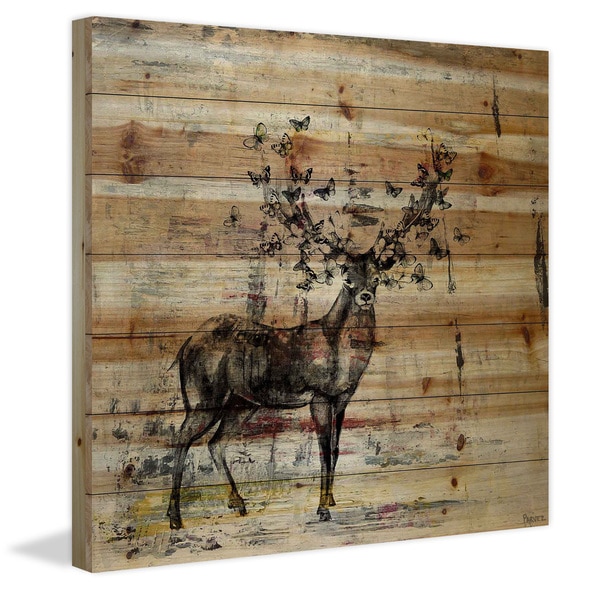 Handmade Butterfly Antlers Print on Natural Pine Wood