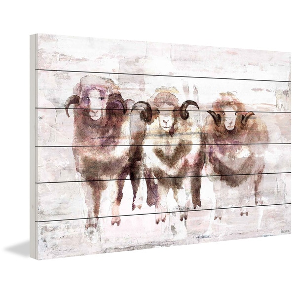 Handmade Three Rams Print on White Wood