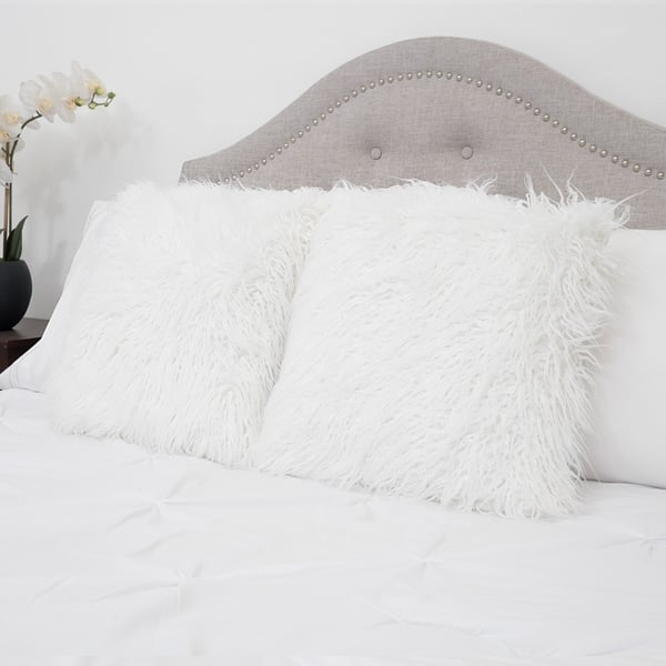 Mongolian White Faux Fur Throw Pillow, 18