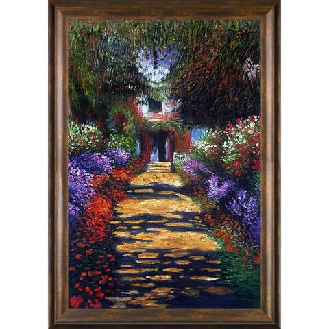 Claude Monet 'Garden Path at Giverny' Hand Painted Framed Oil Reproduction on Canvas