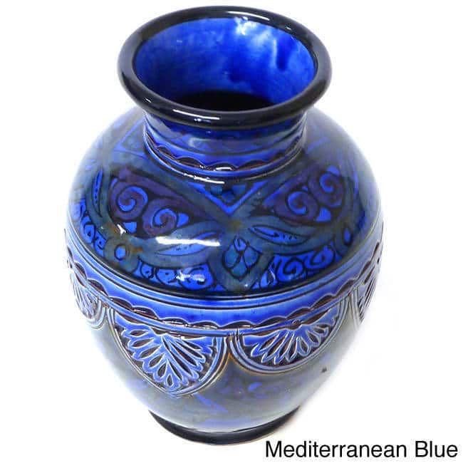 Engraved Ceramic Vase , Handmade in Morocco