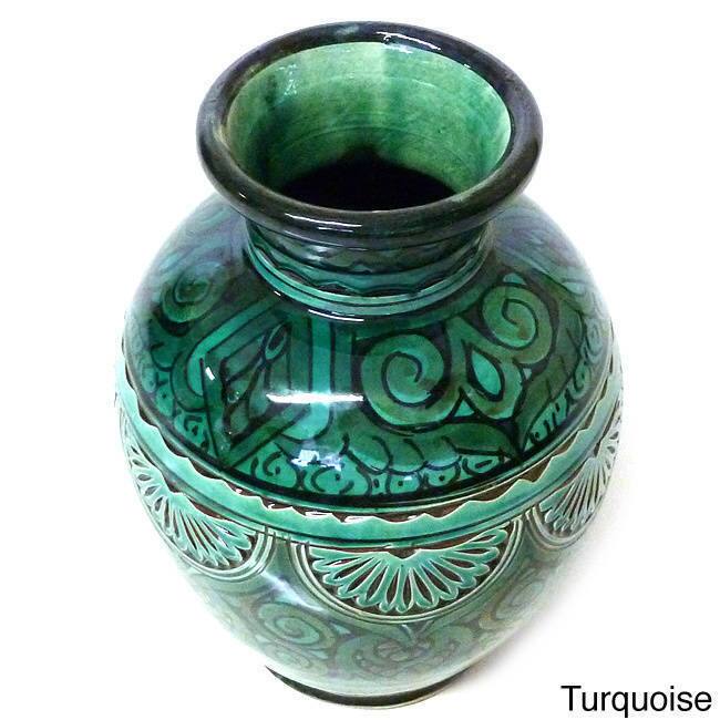 Engraved Ceramic Vase , Handmade in Morocco