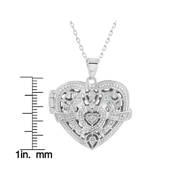 18 Sterling Silver Simulated Diamond Accent Filigree Heart Locket Necklace